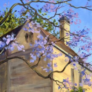 20240711 acrylic yellow stone house with jacaranda sold